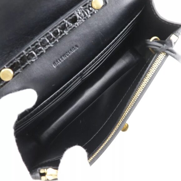 BALENCIAGA Mini Shoulder Shoulder Bag 2-way clutch black Embossed Leather ... - Picture 9 of 9